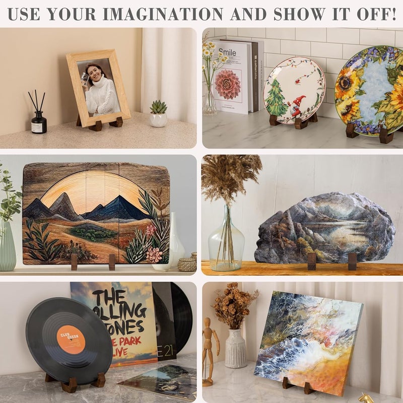 ANBOXIT Plate Display Stand, 3 Pack 6 Inch Plate Holder for Displaying, Decorative Picture Frame Dish Photo Plaque Platter Wood Stand - Image 5